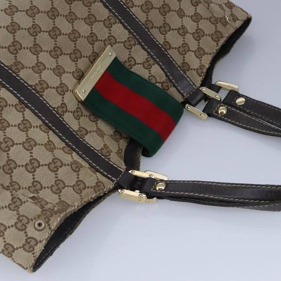 GUCCI GG Canvas Hand Bag Web Sherry Line Beige Gold 211935 Auth 99143 - Picture 6 of 16